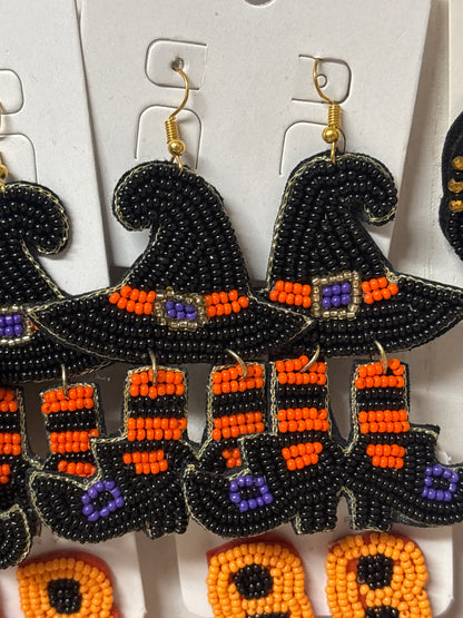 Halloween Spooky Statement Post Back Earrings BOO • Black Cat • Witches Hat • Orange BOO