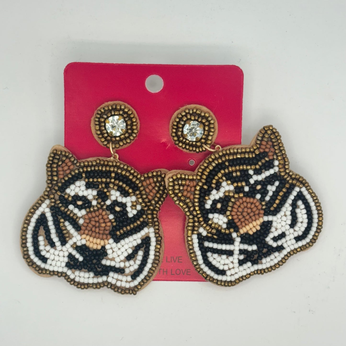 Tiger Face Seed Bead Statement Post Back Earrings