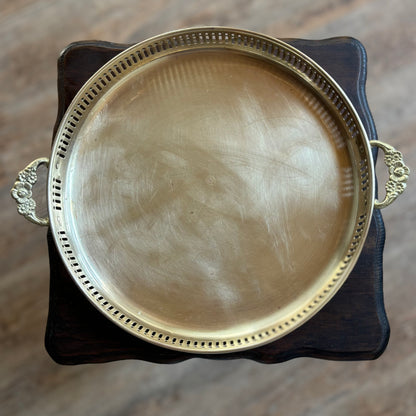 Brass Tray with Floral Embossed Handles