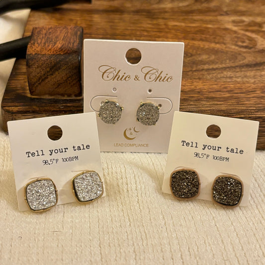 Round or Square Shaped Druzy Earrings