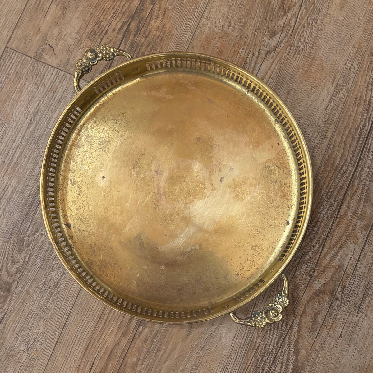 Brass Tray with Floral Embossed Handles • 3 sizes