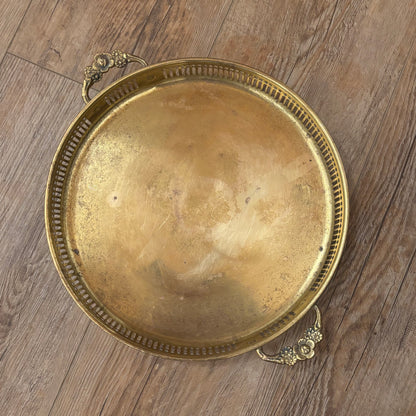 Brass Tray with Floral Embossed Handles • 3 sizes