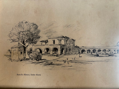 Pair of Framed Panoramic Prints Featuring Architectural Sketches of Historic Texas