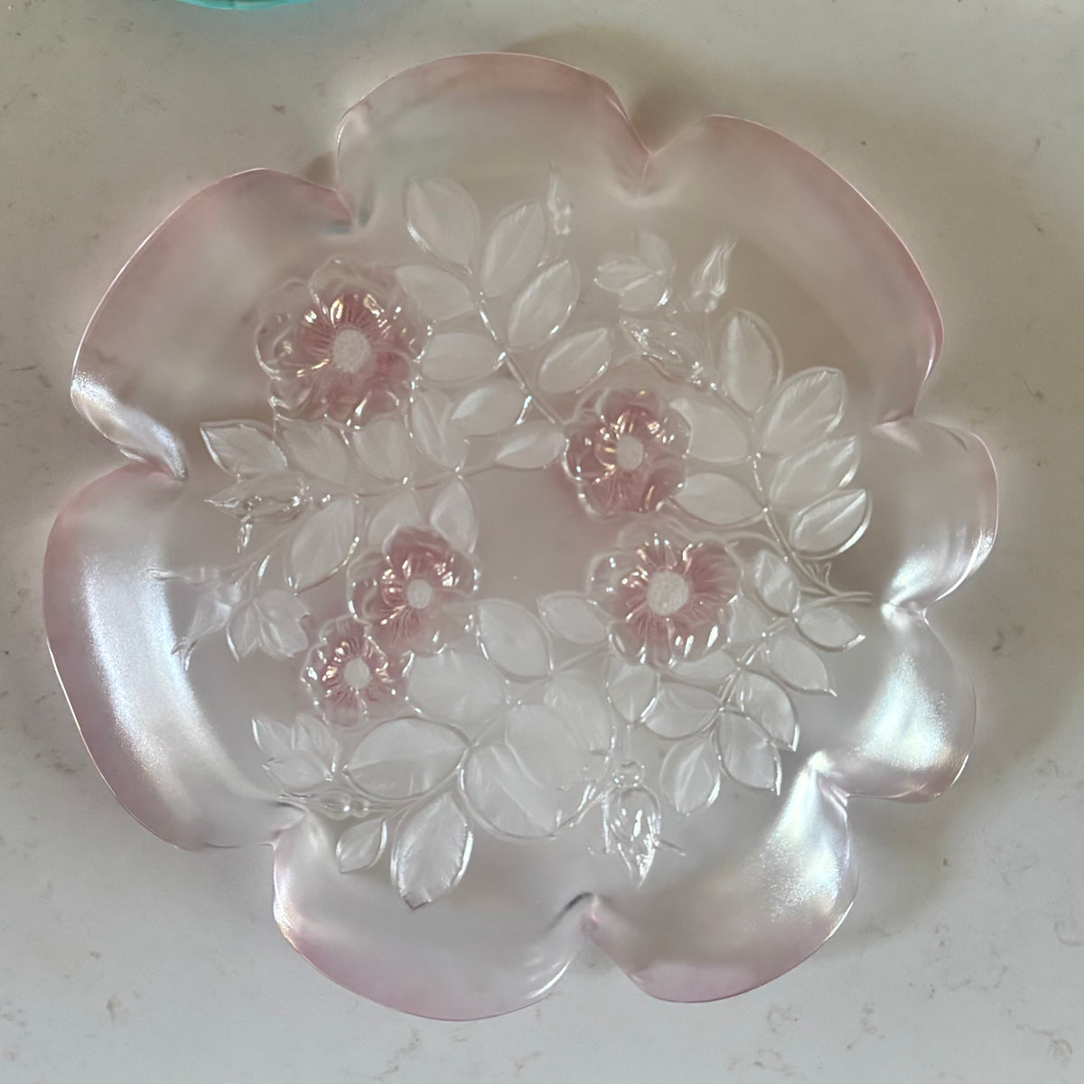 Vintage Mikasa Pink Rosella Walther Crystal 12.5” round platter/tray