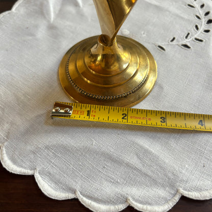 MCM Twisted Stem Brass Candlestick 7” with Beaded Embellishment on the trim