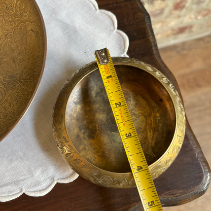 Solid Brass Peacock Etched Bowl or Floral Etched Bowl
