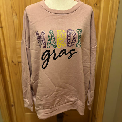 Mardi Gras Sweatshirt with Mardi Gras Print • Blush Large/Extra Large