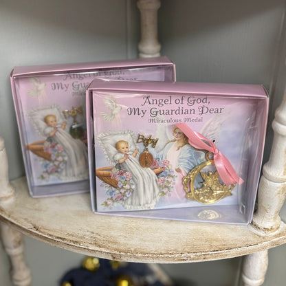 Guardian Angel Crib Medal with Miraculous Medal Crib Broach