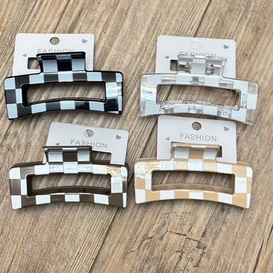 Checkered Hair Claw Clip 3”