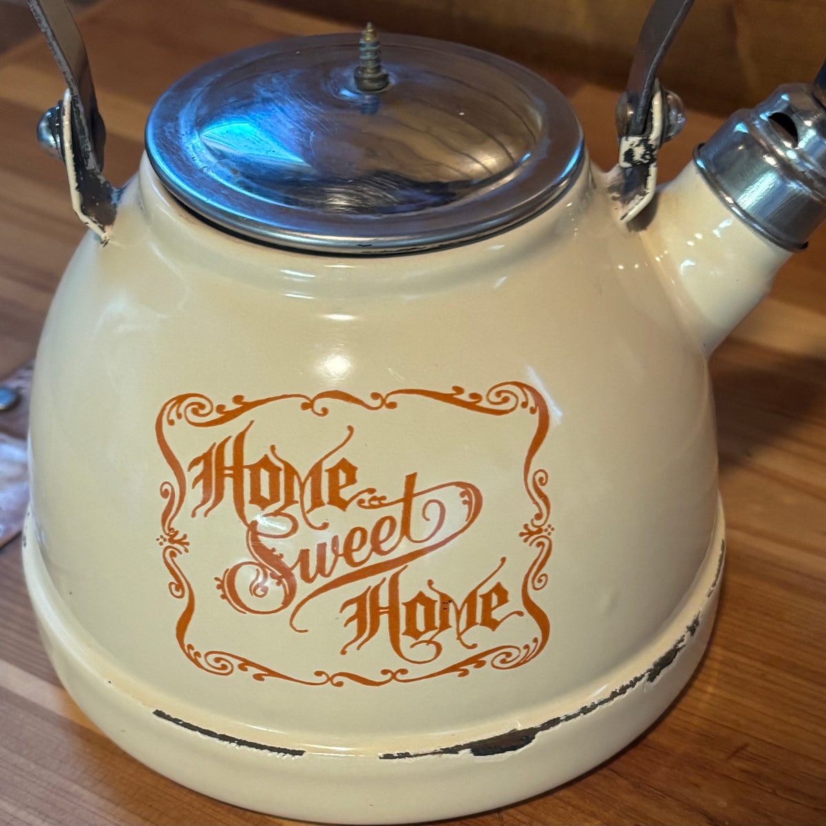 Home Sweet Home Enamelware Tea Kettle