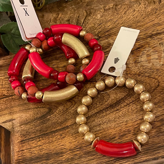 Bracelets - Gold and Red Acrylic Tube Bracelet