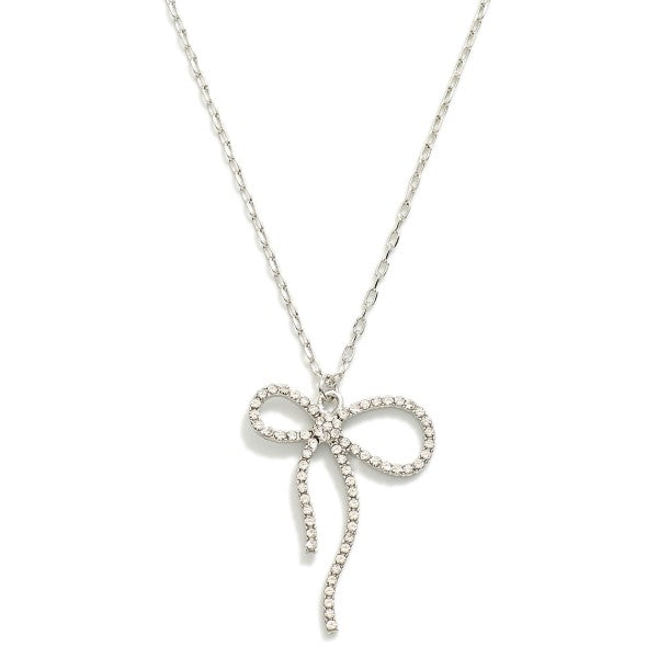 Dainty Chain Link Necklace Featuring Rhinestone Studded Bow Pendant or Earrings