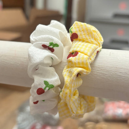 Strawberry or Cherry Printed Hair Scrunchie Set of 2