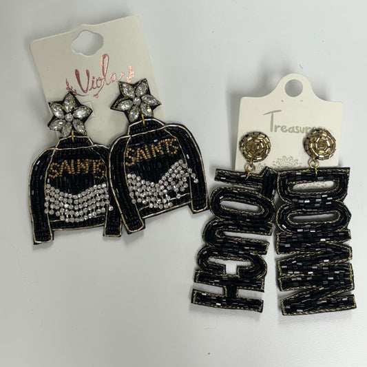 GameDay: Black and Gold WHO DAT Seed Bead Statement Earrings