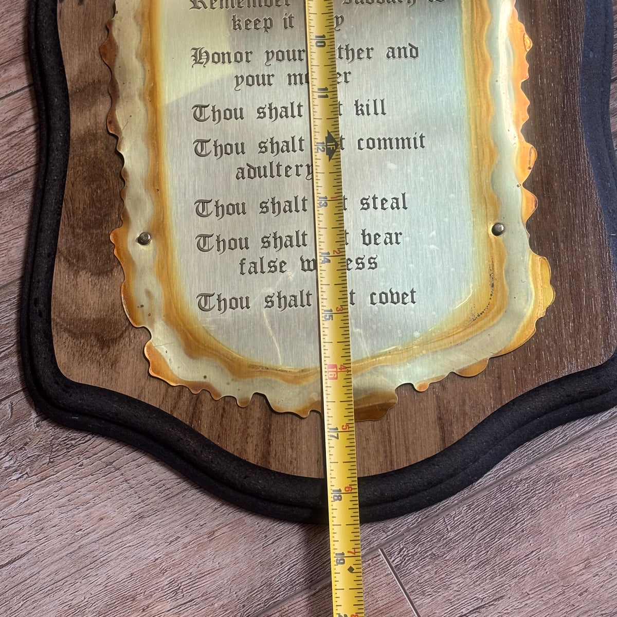 Vintage Home Interiors Homco The Ten Commandments Brass Wood Wall Plaque 10”x18”