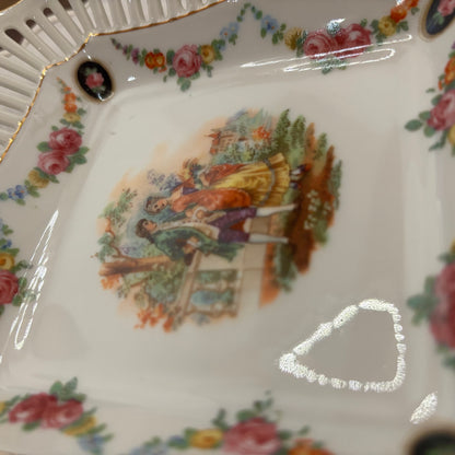 Schumann Reticulated Square Candy Dish, Couple in Garden 7"