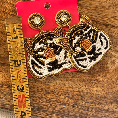 Tiger Face Seed Bead Statement Post Back Earrings