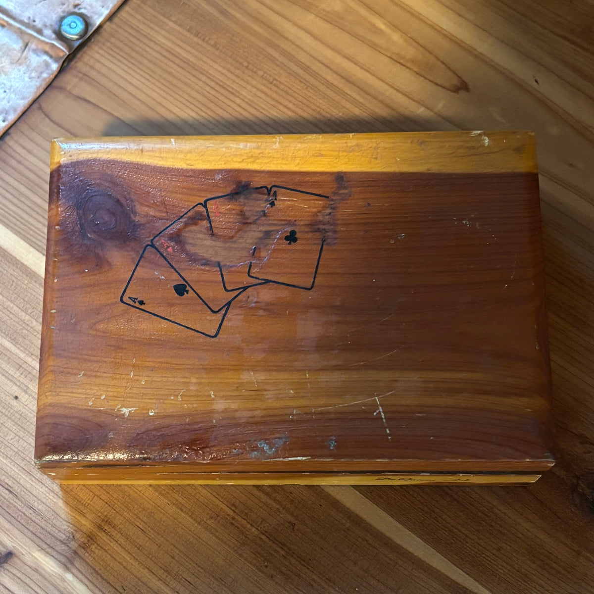 Cedar Card Box with Engraved Playing Card Aces