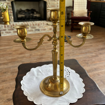 Triple Arm Brass Candlestick Candle Holder Drip Catchers • Vintage