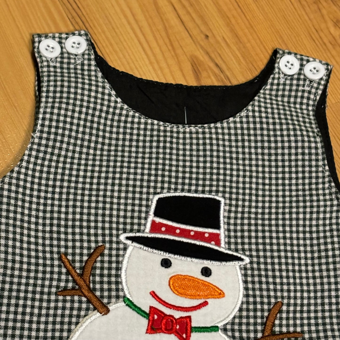 Infant Grey Plaid Snowman Appliqué Jon Jon