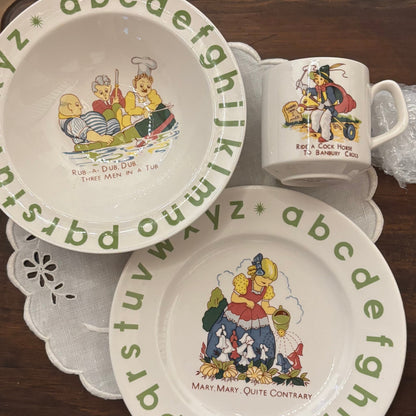 Vintage Glo-stone 3pc Set Alphabet Nursery Rhyme