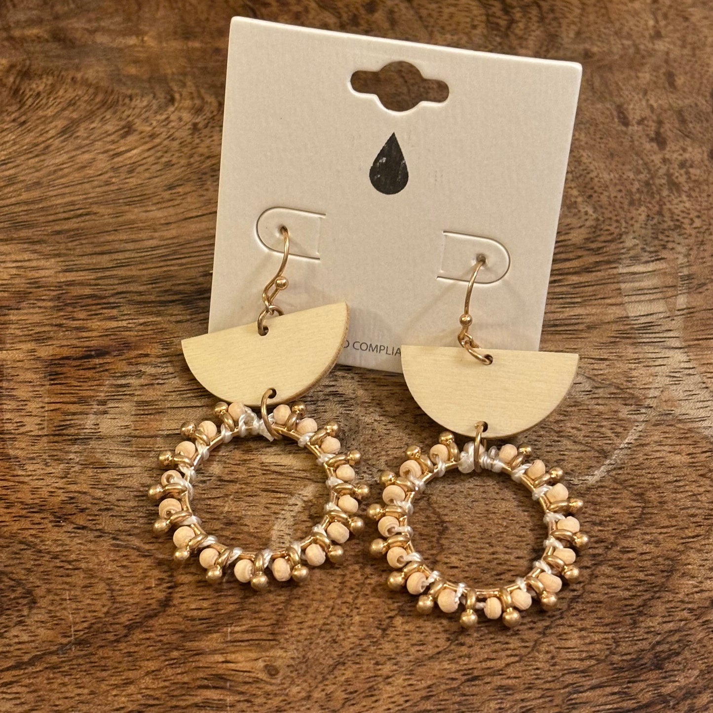 Circle Cut Wood Drop Earrings