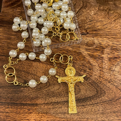 White Double Ring Wedding Rosary