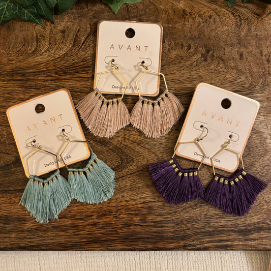 Fringe Tassel Dangle Earrings in Colors Mint Blush Purple