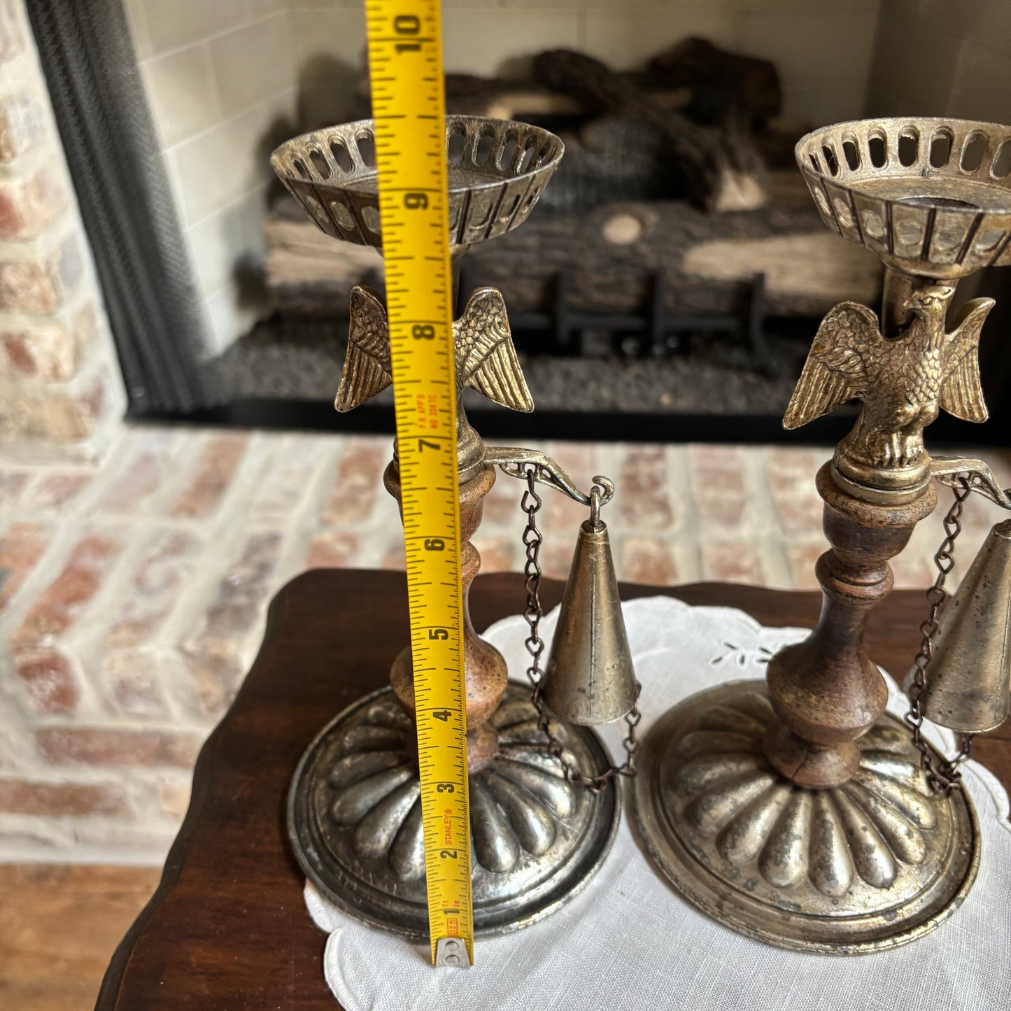 Set of 2 Vintage Dilly Wood and Metal Eagle Candle Holder with Snuffer on Chain
