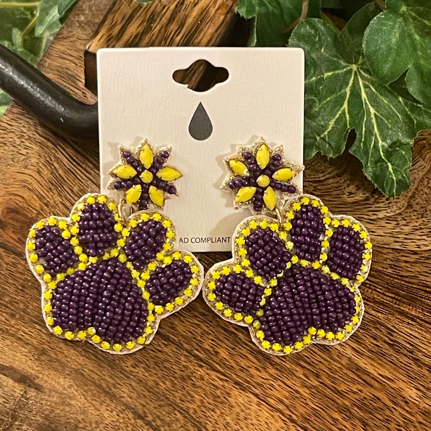 GameDay: Tiger Paw Seed Bead Post Back Earrings