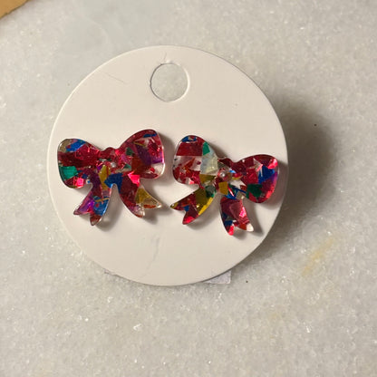 Acrylic Bow Post Back Earrings