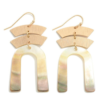 Iridescent Arch Drop Earrings With Gold Layered Details