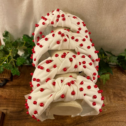 Valentine’s Day: White Headband with Red Beads