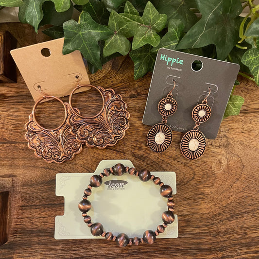 Copper Tone Dangle Earrings or Bracelet