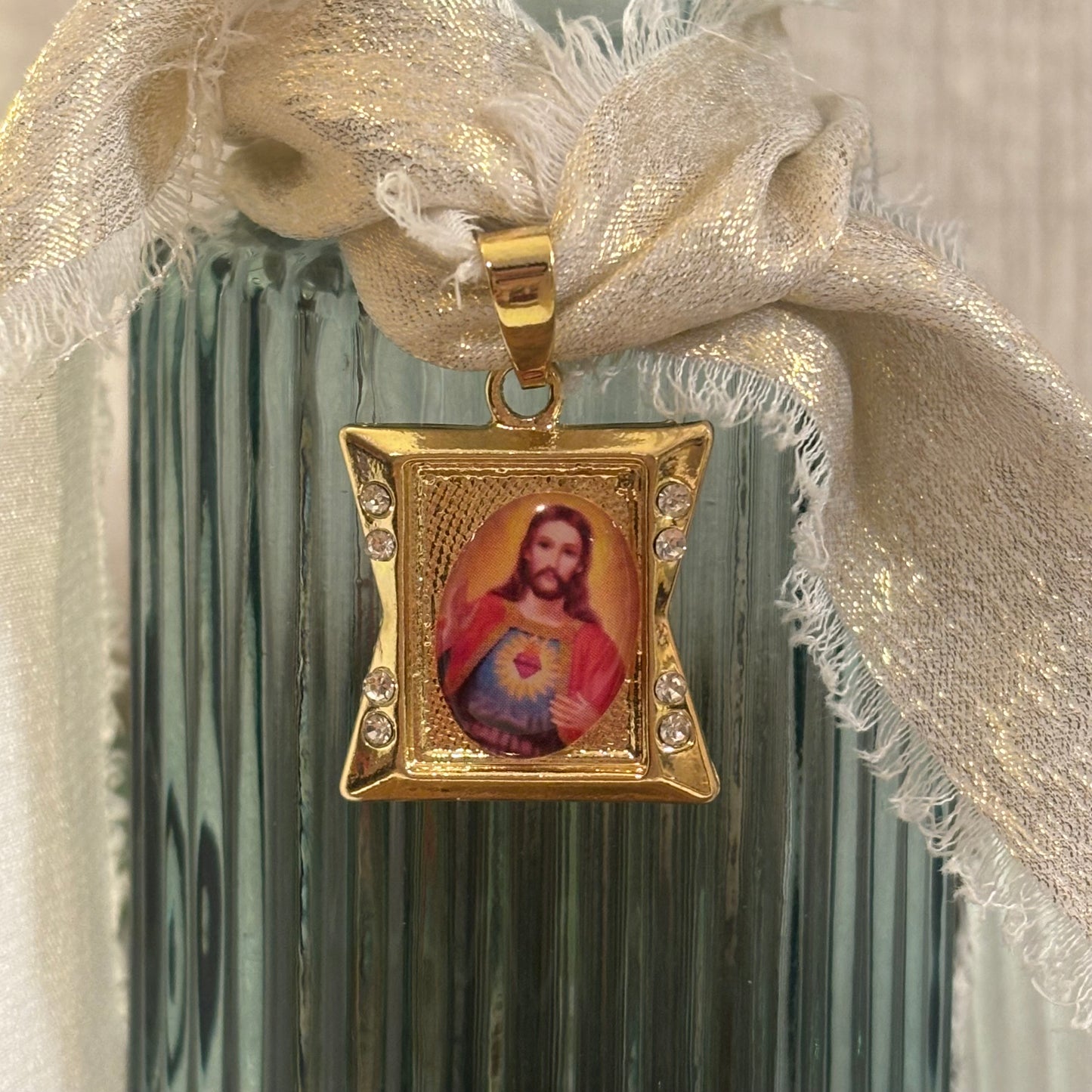 Holy Water Bottle with Sacred Heart of Jesus Charm