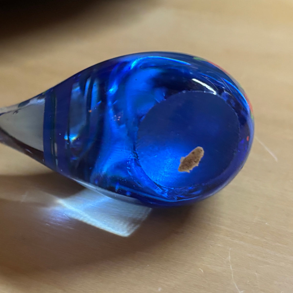 Glass Bluebird with Hand Painted Flowers Paperweight