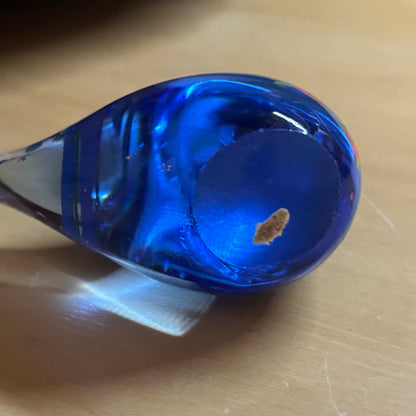 Glass Bluebird with Hand Painted Flowers Paperweight