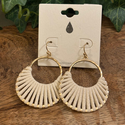 Ivory Leather And Gold Metal Dangle Earrings