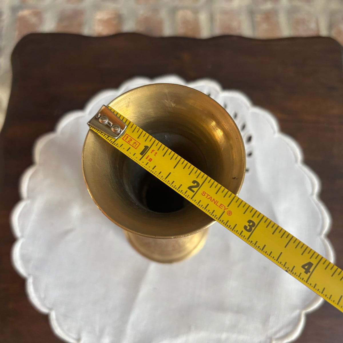 Etched Floral Brass Vase