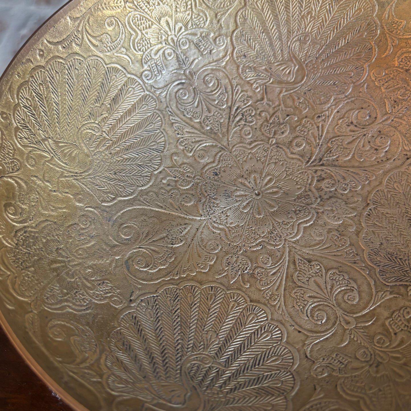 Solid Brass Peacock Etched Bowl or Floral Etched Bowl