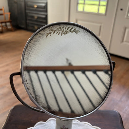 Mid Century Moss Rose Make Up Vanity Double Mirror on Porcelain Foot Made in Japan