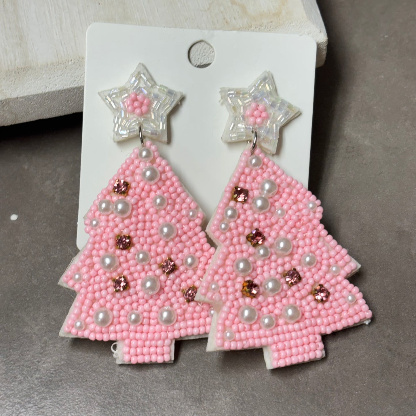 Christmas Statement Seed Bead Post Back Earrings Christmas Tree