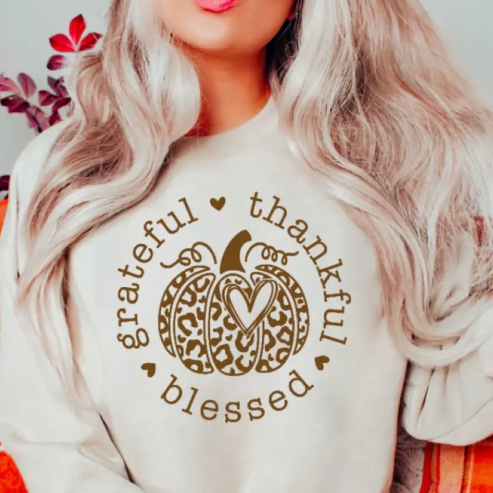 Grateful Thankful Blessed Pumpkin Fall Graphic Tee