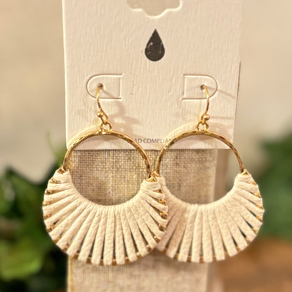 Ivory Leather And Gold Metal Dangle Earrings