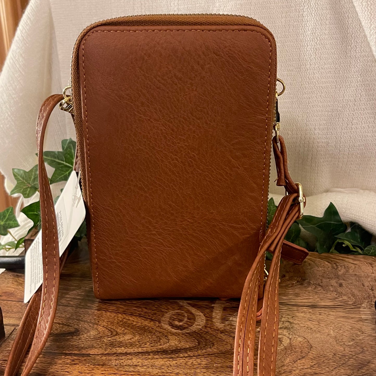 Brown Faux Leather Crossbody Phone Wallet