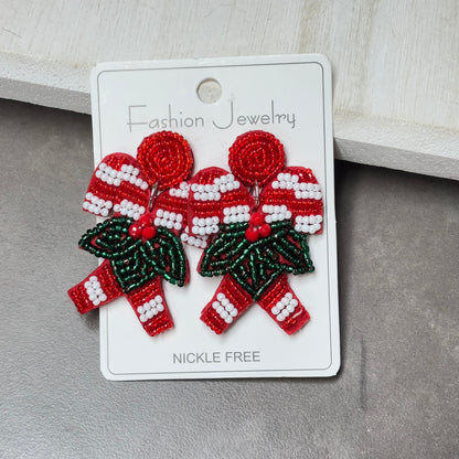 Christmas Statement Seed Bead Post Back Earrings Candy Cane or Nutcracker