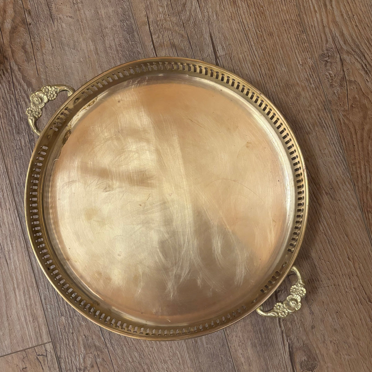 Brass Tray with Floral Embossed Handles • 3 sizes