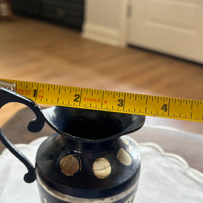 Brass Pitcher Etched Floral Design in Navy and Gold Color