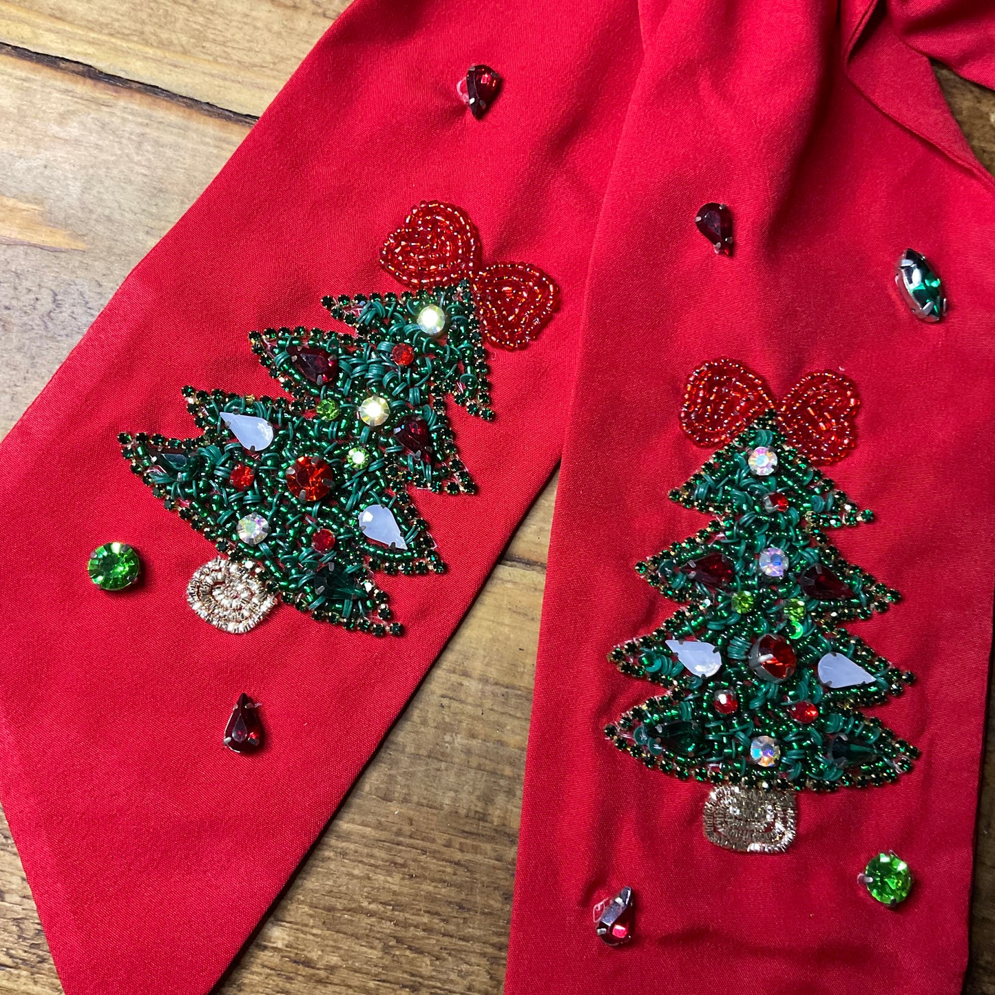 Christmas Hair Bow Featuring Seed Bead and Colored Stones