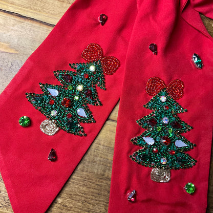 Christmas Hair Bow Featuring Seed Bead and Colored Stones